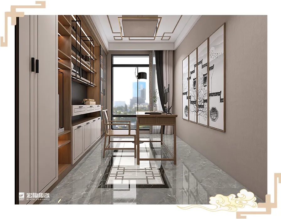 尊龙凯时官网版登录岩板TPG80193+TPG80145+TPG80237书房空间