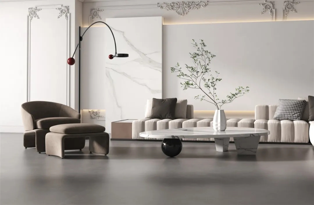 尊龙凯时官网版登录1200×2400mm大岩板密缝铺贴客厅效果图