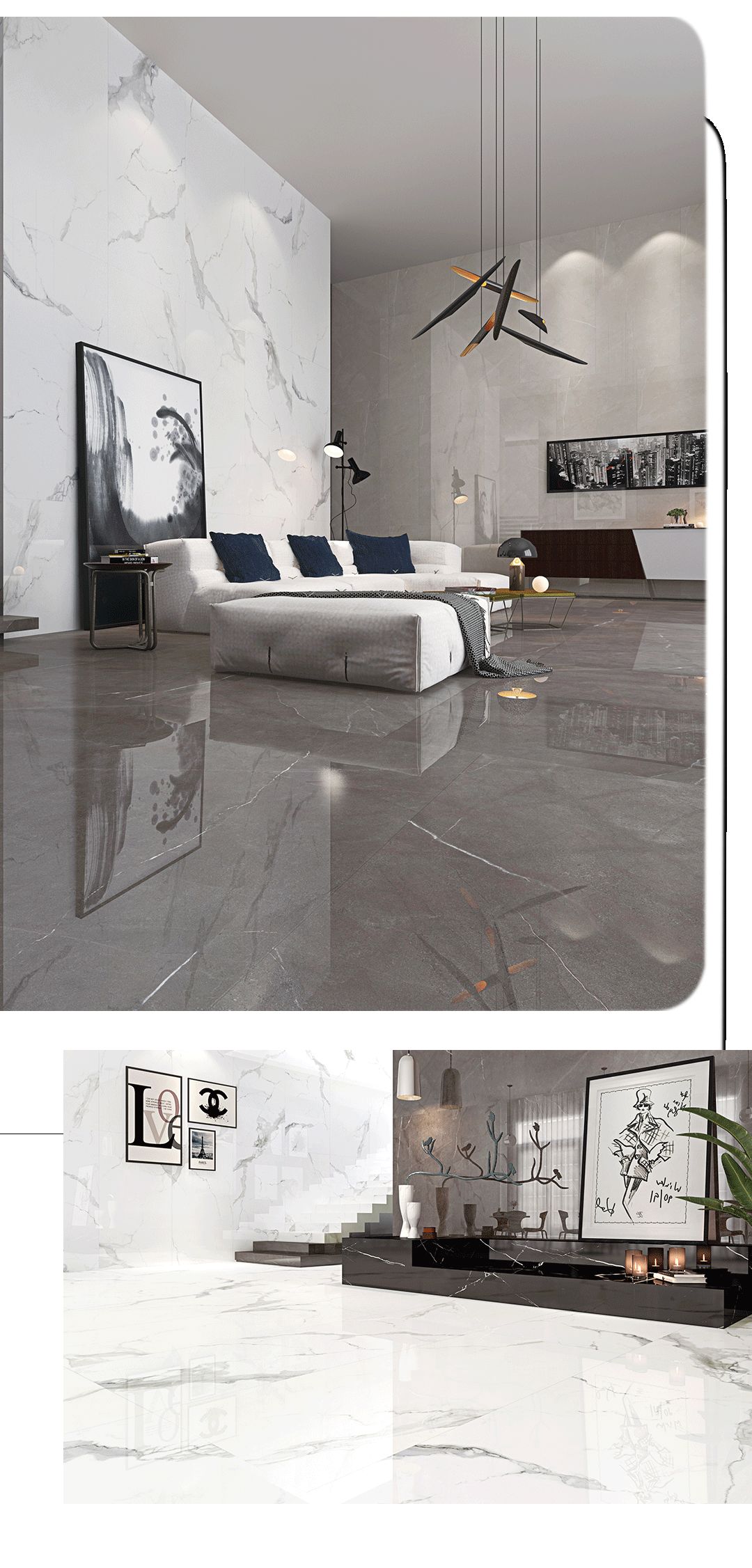 尊龙凯时官网版登录900x1800mm陶瓷大板大花白装修效果图