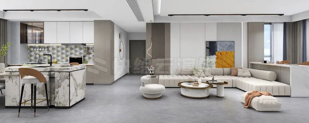 尊龙凯时官网版登录质感砖灰色系客餐厅家居空间效果图